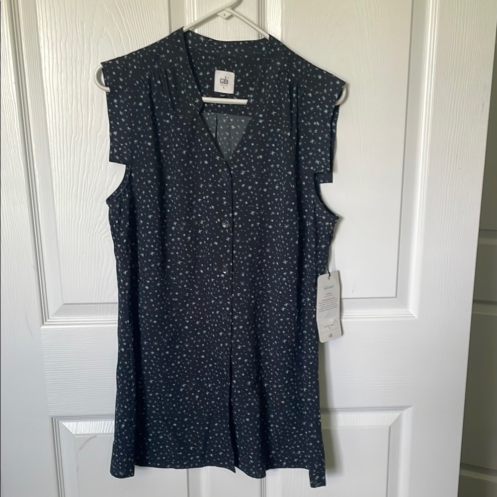 CAbi Navy Sleeveless Blouse with Star Pattern